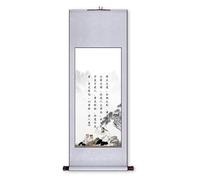Pintura en rollo con caligrafía figurativa, decoración de pared de paisaje hecha a mano en China, ideal for colgar en el comedor según el Feng Shui, regalo de cumpleaños(Silvergrey A,79L x 186W cm)