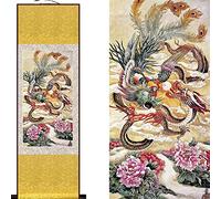 Pintura en rollo de seda, Adornos de pared Feng Shui de dragón y fénix for dormitorio, hogar, oficina y sala de estar.