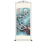 Pintura en rollo de seda, Las flores del ciruelo y la se acompañan mutuamente, pinturas de seda de arte oriental en rollo