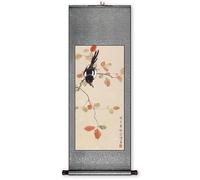 Pintura en rollo, Pintura de pergamino arte auspicioso urraca, colgante pared hecho a mano chino, decoración Feng Shui del pasillo(Retro color B,40L x 119W cm)