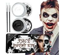 Pintura facial blanca y negra,Pintura facial de Halloween en y negro,Paleta de maquillaje con pinceles - Pinturas para la piel de cobertura total, kit de maquillaje de vampiro esqueleto de para