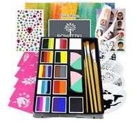 pintura facial para niños y adultos bowitzki, traje de pintura facial de 12 x 10 mm, con plantilla, una paleta de pastel dividida, pintura corporal de llama Dolphin unicornio de flores arcoíris