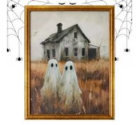 Pintura fantasma: póster de pared espeluznante enmarcada para dormitorio y baño, decoración de Halloween con huella embrujada, pieza de arte para fotos, hogar, lugar de trabajo, 9.45x7.48x0.71 pulgada