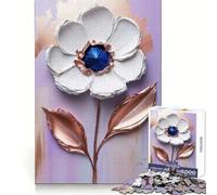Pintura Floral Blanca Texturizada - Turquesa Arte de Impasto de Cobre con Paleta Rompecabezas de 1000 Piezas para Adultos Rompecabezas Juguete de Pensamiento Diversión en Interiores Arte de Borde
