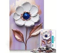 Pintura Floral Blanca Texturizada - Turquesa ﹨u Arte de Impasto de Cobre con Rompecabezas de Paleta de 1000 Piezas para Adolescentes Mejora la Memoria Diversión Relajante Borde Afilado