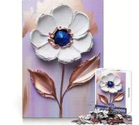 Pintura Floral Blanca Texturizada - Turquesa ﹨u Arte de Impasto de Cobre con Rompecabezas de Paleta de 1000 Piezas para Adolescentes Mejora la Memoria Diversión Relajante Borde Afilado