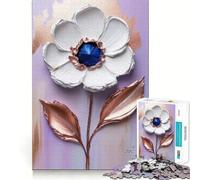Pintura Floral Blanca Texturizada - Turquesa ﹨u Arte de Impasto de Cobre con Rompecabezas de Paleta para Adolescentes 1000 Piezas Mejora la Memoria Tiempo Libre Borde Limpio Encantador Regalo