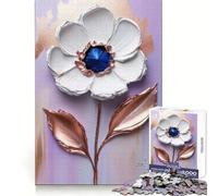 Pintura Floral Blanca Texturizada - Turquesa ﹨u Arte de Impasto de Cobre con Rompecabezas de Paleta para Adolescentes 1000 Piezas Mejora la Memoria Tiempo Libre Borde Limpio Encantador Regalo