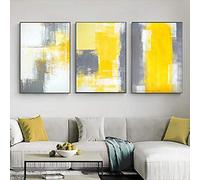 Pintura Impresión 3D Pintura Decorativa 3 Piezas Cuadro para Sala Estar Decoración Hecha A Mano Arte Pared Pintura Amarillo Brillante Gris Arte Pared Decoración Pintura Arte 3 Paneles