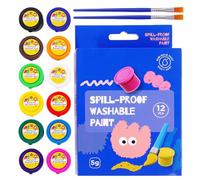 Pintura lavable, de 12 colores, utensilios de pintura lavables a prueba de fugas, con pincel, juego de pintura para niños, para principiantes, estudiantes, preescolar, pintura, calabaza, piedra