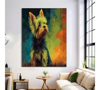 Pintura Lindo Yorkshire Terrier De Gran Tamaño Con Verde Oliva Sobre Lienzo, Arte De Pared Animal De Camuflaje, Decoración De Pared Moderna Para Salón Despacho Dormitorio, 60X80Cm, Sin Marco
