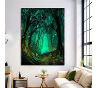 Pintura Luciérnagas De Fantasía De Gran Tamaño Con Verde Esmeralda Sobre Lienzo, Arte De Pared Bosque De Fantasía, Decoración De Pared Moderna Para Salón Despacho Dormitorio, 40X50Cm, Sin Marco