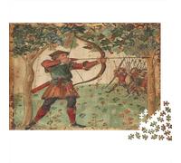 Pintura Manuscrita Arco y Flecha de Robin Hood Rompecabezas Sostenibles Estampados para Adultos De Madera De 52x38cm/1000pcs