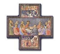 Pintura metálica para colgar con imagen de la última cena, en forma de cruz dorada y plateada, Jesús y sus discípulos, 15 x 15 cm