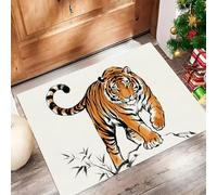 Pintura Minimalista con Tinta Felpudo Antideslizante - Animal Tigre Trampa de Tierra Felpudo Exterior e Interior para una Entrada Limpia - Fácil de Cuidar - Naranja