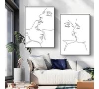 Pintura minimalista, dibujo de líneas corporales, arte abstracto para pared, lienzo, pósteres e impresiones de besos de amor en blanco y negro (40 x 60 cm, 2 unidades)