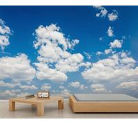 Pintura mural de arte para pared Cielo azul y nubes de la naturaleza fresca - Papel tapiz autoadhesivo para trasfondo de sofá en dormitorio 250x195cm (No es autoadhesivo)