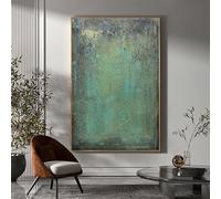 Pintura mural verde, arte mural verde, gran obra de arte abstracta verde para sala de estar, decoración del hogar, 30 x 50 cm (12 x 20 pulgadas) con marco dorado