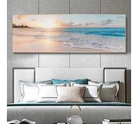 Pintura Naturaleza Paisaje Impresión en Lienzo-Cuadro panorámico sobre lienzo-tamaño grande Playa Mar-Cuadros de arte de pared de lienzo para decoración de sala de estar 40x120cm(16x47in)sin marco