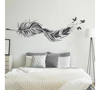 Pintura negra en la pared cinta de plumas curva pájaro volador calcomanía libre para el dormitorio amor pegatina interior del salón