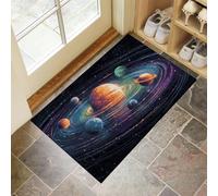 Pintura Óleo Antigua Felpudo Antideslizante - Planetas Sistema Solar Trampa de Tierra Felpudo Exterior e Interior para una Entrada Limpia - Fácil de Cuidar - Negro Azabache