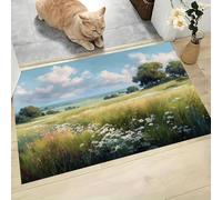 Pintura Óleo Pastoral Felpudo Antideslizante - 90 x 150 cmPradera Flores Silvestres Trampa de Tierra Felpudo Exterior e Interior para una Entrada Limpia - Fácil de Cuidar - Verde Grisáceo