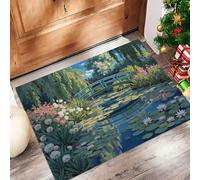 Pintura Óleo Primavera Felpudo Antideslizante - 40 x 60 cmRamas Sauce con Nenúfares Trampa de Tierra Felpudo Exterior e Interior para Entrada Limpia - Fácil de Cuidar - Azul Lago