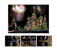 Pintura para rascar para adultos, arte para rascar para adultos | Scratchboard con vista nocturna con pintura arcoíris de 4 hojas - Juego de grabado con bolígrafo, bloques de dibujo A4 para adultos y