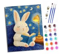 Pintura por números adulta DIY pintada a mano kits de lienzo para principiantes Conejo Buenas Noches Estrella pintura por números pintura por números para decoración del hogar Con marco(40 x 50 cm)