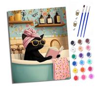 Pintura por números adulta DIY pintada a mano kits de lienzo para principiantes Gato negro leyendo en el baño. pintura por números pintura por números para decoración del hogar Con marco(40 x 50 cm)
