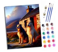 Pintura por números adulta DIY pintada a mano kits de lienzo para principiantes Perro delante de la casa de piedra pintura por números para decoración del hogar sin marco (40 x 50 cm)