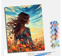 Pintura por números adulta pintada a mano kits de lienzo para principiantes pintura por números para decoración del hogar Con marco Vista de espaldas de una hermosa mujer entre los arbustos de flores