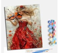 Pintura por números adulta pintada a mano kits de lienzo para principiantes pintura por números pintura por números para decoración del hogar Con marco Una mujer vestida de rojo está tocando el violín