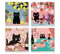 Pintura por números adultos 4 piezas con marco, divertido gato negro, pintura por números, kits para niños a partir de 6, 7, 8, 9, cumpleaños de un gato negro, pintura por números, pintura al óleo