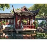 Pintura por Números Adultos, Arquitectura De Estilo Oriental 80x100cm Acrílica Pintura por Números para Niños Adultos Principiantes Pintar 3 Pinceles Acuarela Paint by Number Kit (Sin Marco) WJY8-389