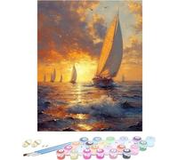 Pintura por Numeros Adultos Bote Cuadros por Numeros Sea Entretenimiento Adultos Painting by Numbers DIY Lienzo Grande Pintura Con Pinceles Pigmento, Decoracion Hogar Regalo Sin Marco 40x60cm 3-P97X7
