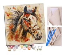 Pintura por Números Adultos Caballo indio con salpicaduras de acuarela (1) Pintura acrílica con Pinceles Adultos Kit de Pintura por Números Artesanía para Regalos de Lona para el Hogar 40 x 40 cm