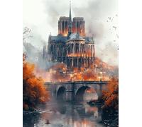 Pintura por Numeros Adultos Catedral De Notre Dame Cuadros por Numeros Paisaje Painting by Numbers DIY Lienzo Grande Pintura Entretenimiento Adultos Incluye Accesorios, Decora 40x60cm Sin Marco 7-97KH