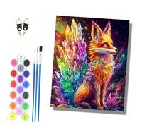 Pintura por números adultos Con marco Kit para principiantes Set incluye pinturas acrílicas y pinceles lienzo de 40 x 50 cm Con marco El zorro de cola cristalina se encuentra bajo el cielo estrellado.