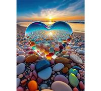 Pintura por números adultos corazón cristal DIY paisaje amor piedra pintado a mano kit de pintura al óleo para principiantes, con 3 pinceles y pintura acrílica pintado a mano kit de aceite como regalo