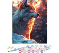 Pintura por Numeros Adultos Lobo Cuadros por Numeros Animal Entretenimiento Adultos Painting by Numbers Retro DIY Lienzo Grande Pintura para Decoracion Hogar, Regalo Mujer Sin Marco 60x90cm D-2690W