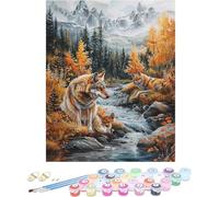 Pintura por Numeros Adultos Lobo Cuadros por Numeros Paisaje Entretenimiento Adultos Painting by Numbers Retro DIY Lienzo Grande Pintura para Decoracion Hogar, Regalo Mujer Sin Marco 30x40cm S-798U1