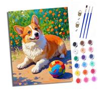 Pintura por Números Adultos Principiantes Color de la pelota Corgi con Pinceles y Pinturas Acrílicas de Lienzo Decoración para el Hogar Con marco 40 x 50 cm