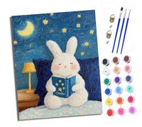 Pintura por Números Adultos Principiantes Conejito de cuentos de buenas noches con Pinceles y Pinturas Acrílicas de Lienzo Decoración para el Hogar Con marco 40 x 50 cm