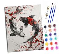 Pintura por Números Adultos Principiantes Koi rojo con Pinceles y Pinturas Acrílicas de Lienzo Decoración para el Hogar Con marco 40 x 50 cm