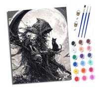 Pintura por Números Adultos Principiantes La muerte y el gato negro con Pinceles y Pinturas Acrílicas de Lienzo Decoración para el Hogar sin Marco 40 x 50 cm