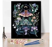 Pintura por números adultos principiantes, polilla DIY kits de pintura por números para adultos niños, hongos y hojas al óleo pintura a mano lienzo regalos artesanías para el hogar 40 x 50 cm (sin