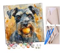 Pintura por Números Adultos Schnauzer con pelota en la boca acuarela (7) Pintura acrílica con Pinceles Adultos Kit de Pintura por Números Artesanía para Regalos de Lona para el Hogar 40 x 40 cm