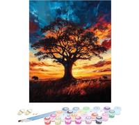 Pintura por Numeros Adultos Sunset Cuadros por Numeros áRbol Entretenimiento Adultos Painting by Numbers Retro DIY Lienzo Grande Pintura para Decoracion Hogar, Regalo Mujer Sin Marco 50x80cm J-A51HS