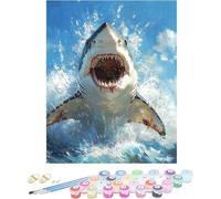 Pintura por Numeros Adultos TiburóN Cuadros por Numeros Sea Entretenimiento Adultos Painting by Numbers Retro DIY Lienzo Grande Pintura para Decoracion Hogar, Regalo Mujer Sin Marco 40x60cm H-M51S9